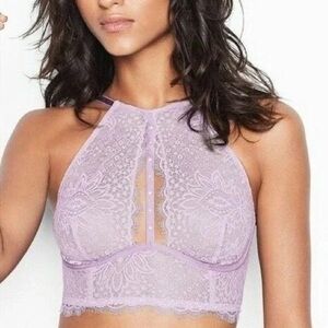 NWT Victoria's Secret Women's‎ Unlined Plunge Floral Lace High Neck Bra 32DD